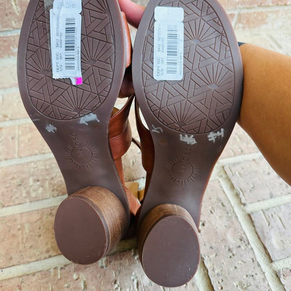 Brioso Women's Brown Leather Adjustable Strappy Block Heel Sandals Size 10M - Picture 8 of 10